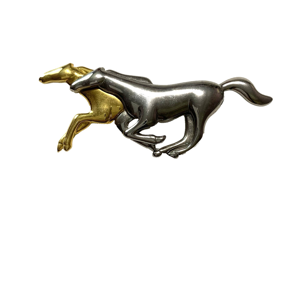 Liz Claiborne Running Horses Brooch Gold Tone & Silver Tone Signed Pin